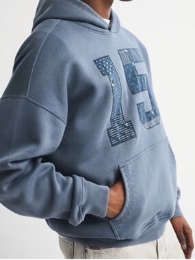abercrombie and finch Washed Blue Hoodie Sweatshirt with '15' Appliqué medium